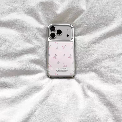 粉色樱桃韩系新款银边手机壳适用苹果iPhone17promax高级感air保护套小众16plus亮面15pro14防摔简约13气质