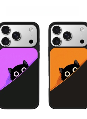 ins风紫色小猫电镀银黑边适用苹果iPhone16promax手机壳15pro小米14Pro保护套华为mate60P70防摔三星S23软壳