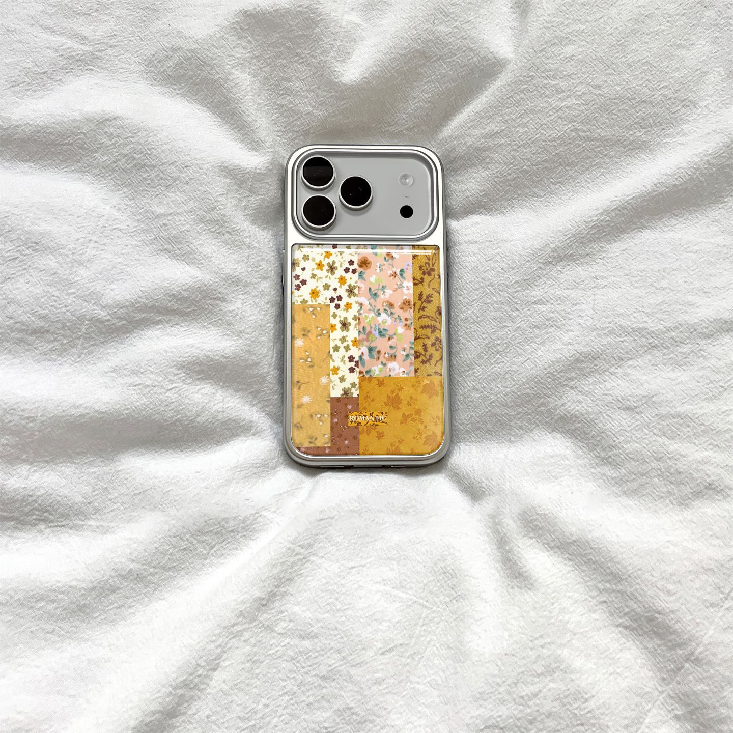 ins拼接小花复古韩系电镀银边适用苹果小米iPhone17promax手机壳16pro14Pro保护套华为mate60P70三星S23软壳