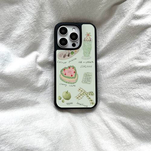 ins绿色蛋糕蝴蝶结黑边软壳适用苹果iPhone17promax手机壳16pro15小米14Pro保护套华为mate60P70防摔三星S23