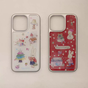 雪花兔波点秋冬新款 ins银边手机壳适用苹果iPhone17promax高级感保护套小众16plus亮面15pro14防摔简约13气质