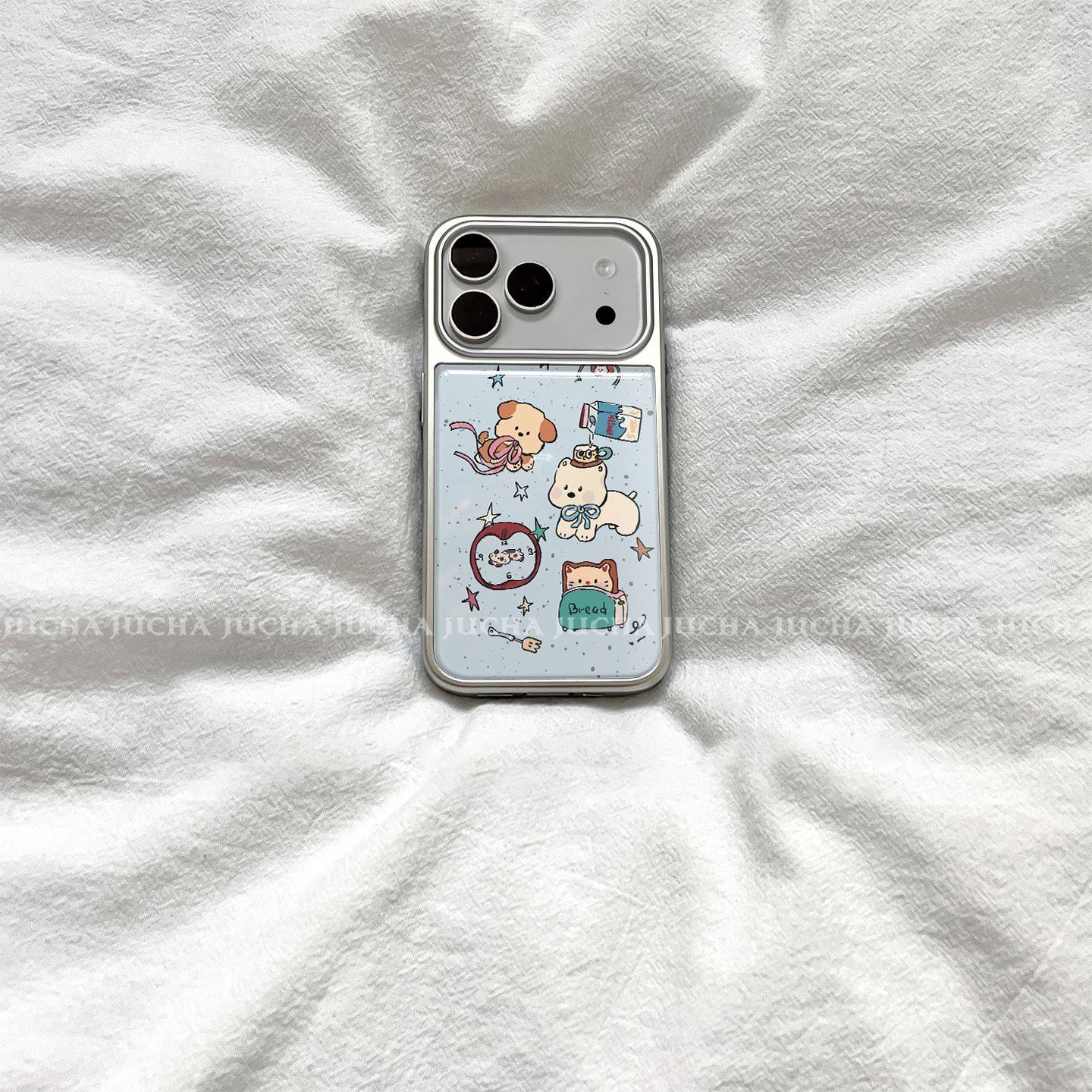 ins韩系可爱墨点小狗电镀银边适用苹果小米iPhone17promax手机壳16pro14Pro保护套华为mate60P70三星S23软壳