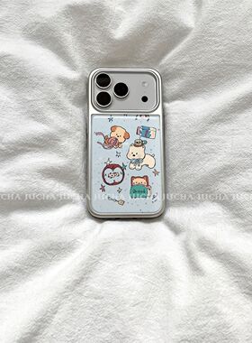 ins韩系可爱墨点小狗电镀银边适用苹果小米iPhone17promax手机壳16pro14Pro保护套华为mate60P70三星S23软壳