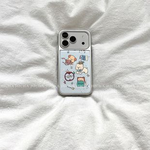 ins韩系可爱墨点小狗电镀银边适用苹果小米iPhone17promax手机壳16pro14Pro保护套华为mate60P70三星S23软壳