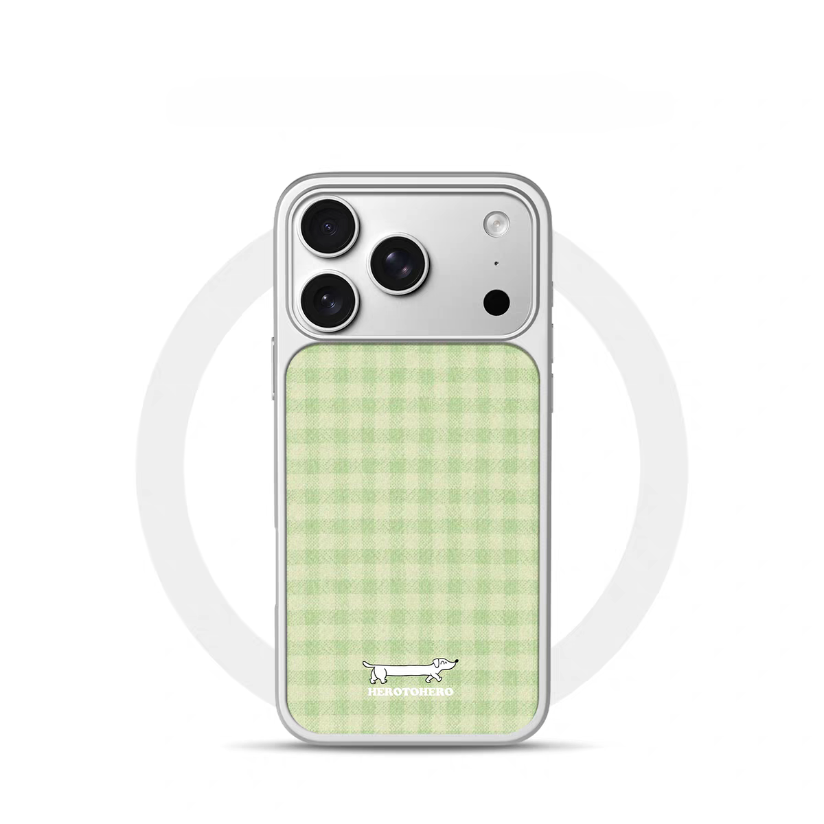 ins绿色格纹腊肠狗电镀银黑边适用苹果iPhone17promax手机壳16pro小米15Pro保护套华为mate80P70三星S23软壳