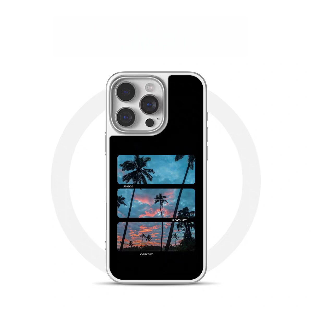 ins风加州落日电镀银黑边适用苹果iPhone16promax手机壳15pro小米14Pro保护套华为mate60P70防摔三星S23软壳