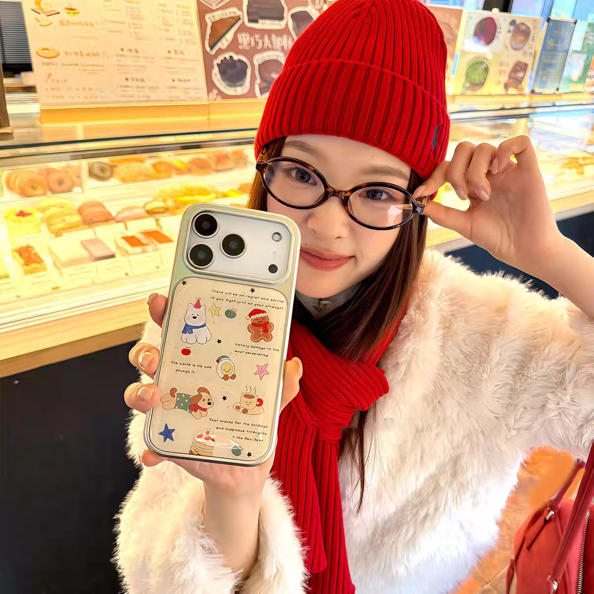 ins韩系秋冬可爱涂鸦西高地姜饼人银边手机壳适用苹果iPhone17promax高级感保护套小众16plus亮面15pro14防摔