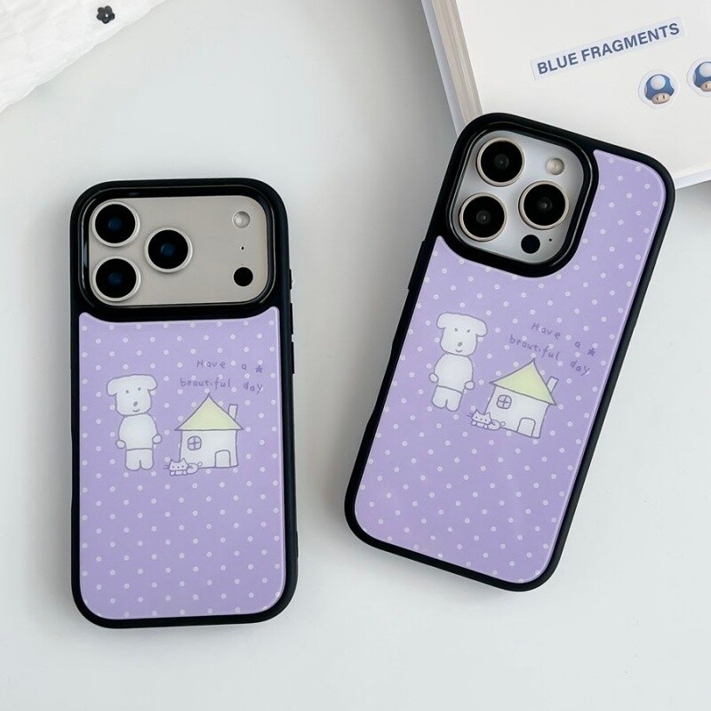 韩国ins夏日波点小熊的家黑边壳适用苹果iPhone17promax手机壳16pro小米15Pro保护套华为mate60P70荣耀oppo