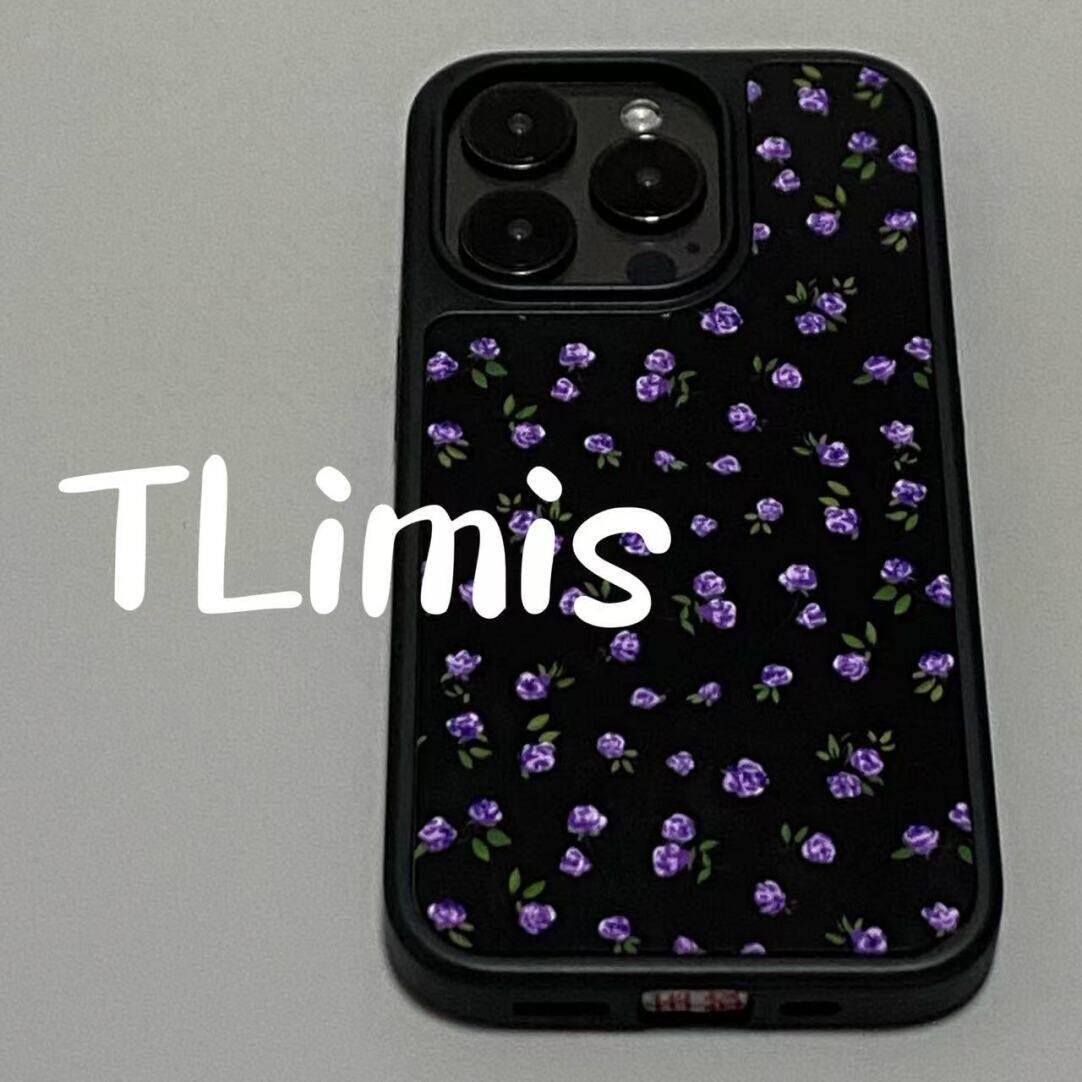 只只紫玫瑰个性原创亚克力黑边适用苹果iPhone16promax手机壳15pro小米14Pro保护套华为mate60P70防摔三星S23