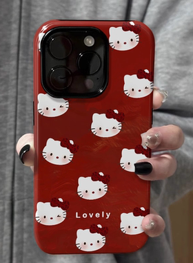 复古红港风kitty菲林二合一手机壳适用苹果16nova13华为p70mate60小米15opporen13ovivo荣耀300iPhone15防摔