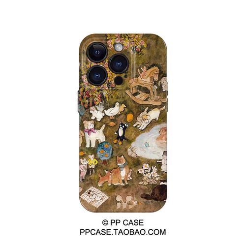 油画动物乐园 适用iPhone15pro/14p手机壳华为nova12畅享60pro软OPPOreno9vivos18可爱IQOO10小米13/14保护套