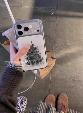 韩氛围感圣诞树新款银边适用苹果17promax滴胶手机壳iphone16pro新款1314pro创意15pro全包防摔手机套高级感