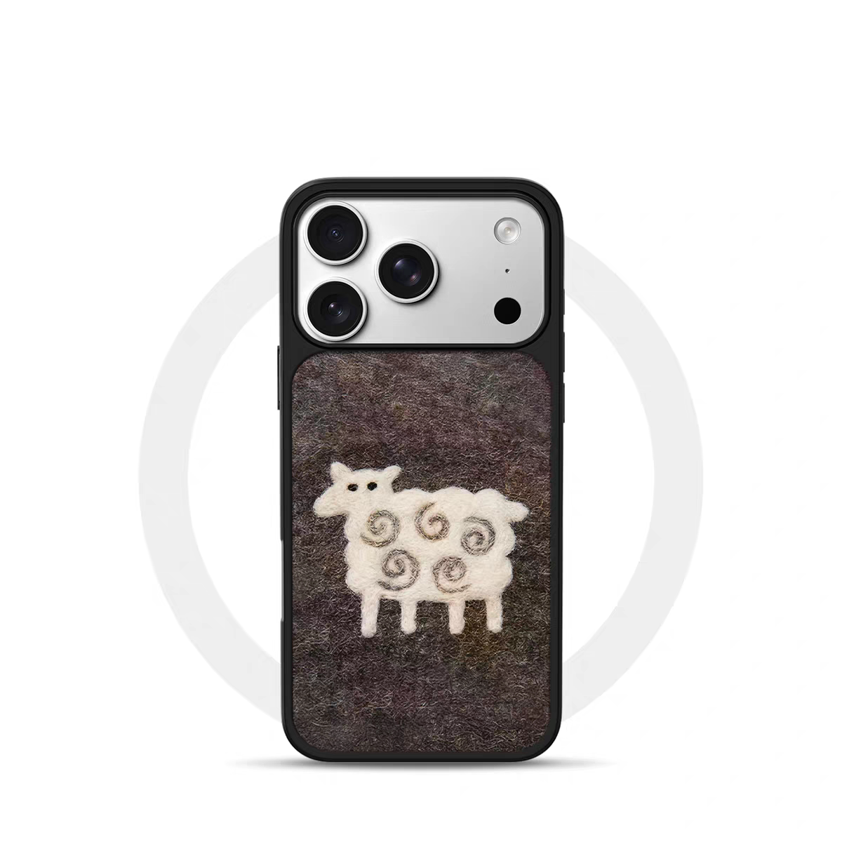ins风复古小羊咩咩电镀银黑边适用苹果iPhone17promax手机壳16pro小米15Pro保护套华为mate80P70三星S23软壳