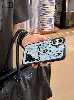 ins风蓝色星星物语黑边软壳适用苹果iPhone17promax手机壳16pro15小米14Pro保护套华为mate60P70防摔三星S23