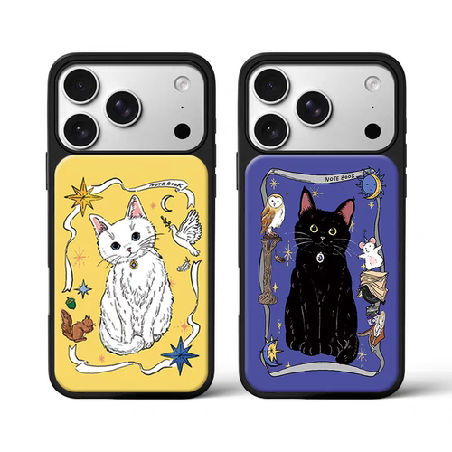 ins风可爱情侣小猫电镀银黑边适用苹果iPhone17promax手机壳16pro小米15Pro保护套华为mate60P70三星S23软壳