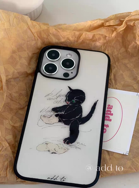 靴子猫亚克力黑边亮面磨砂适用苹果16手机壳iPhone15ProMax14Pro1312MINI78PLUSX保护套11XsMax防摔ins风