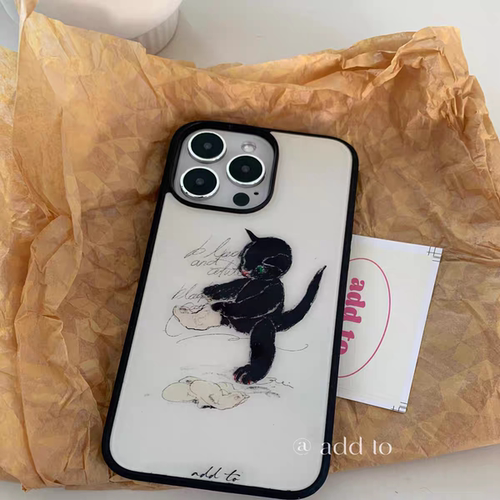 靴子猫亚克力黑边亮面磨砂适用苹果16手机壳iPhone15ProMax14Pro1312MINI78PLUSX保护套11XsMax防摔ins风