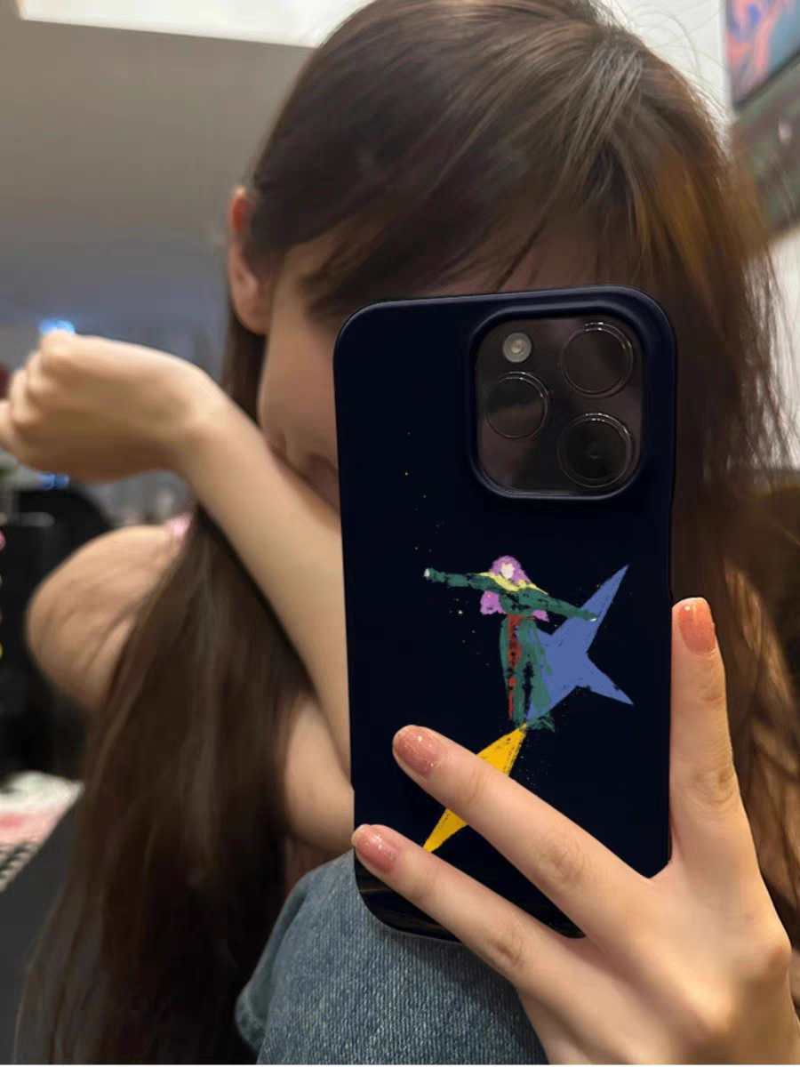 治愈系星星与人艺术适用于苹果15promax手机壳iPhone13菲林11高级12华为mate60小米14plus小众不撞壳趣味原创