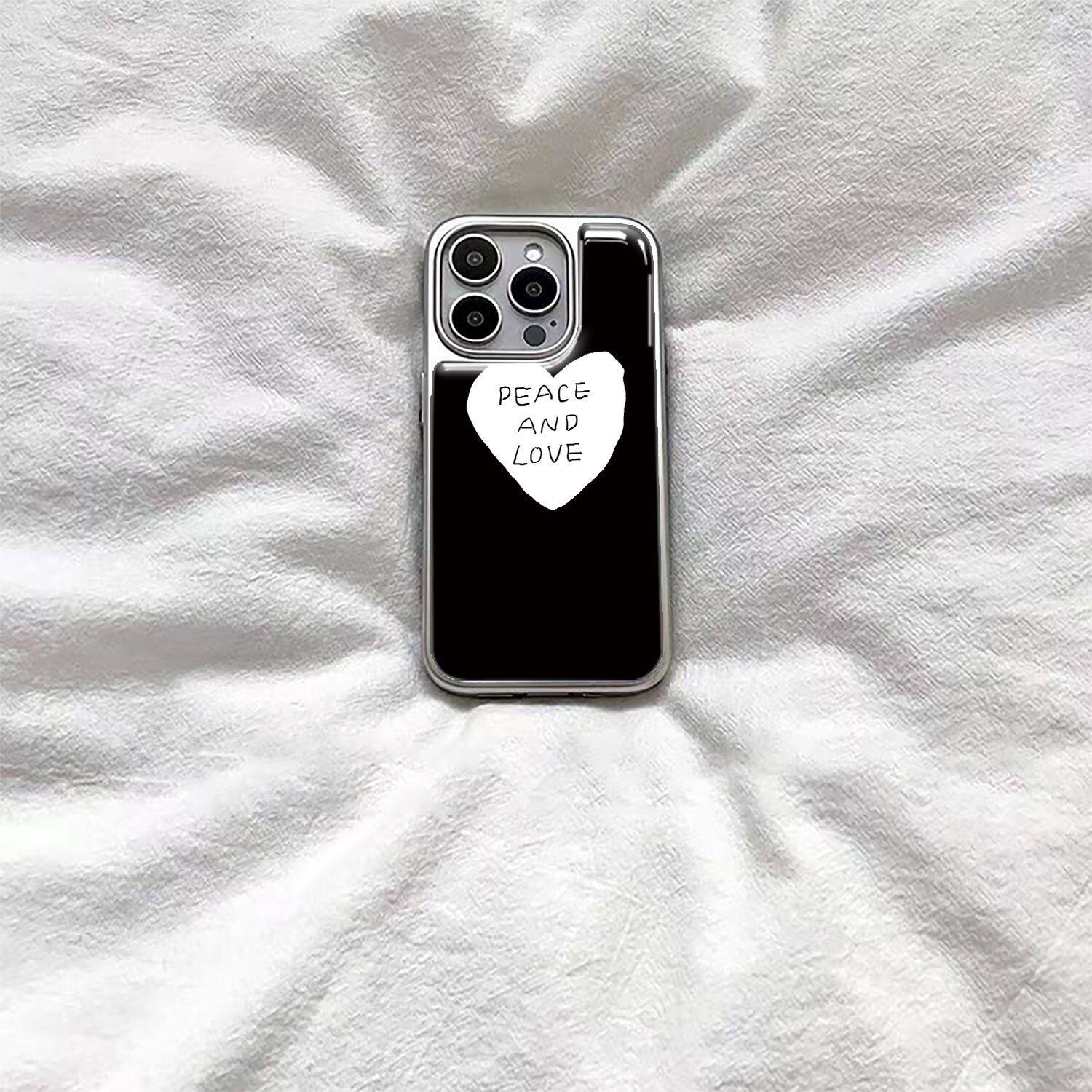 ins复古个性黑底爱心滴胶手机壳适用苹果iPhone17promax手机壳软边16防摔15原创小米141312/11华为mate60P780