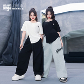 宽松慵懒街舞嘻哈表演出服潮牌罩衫 尼恩家女童爵士服套装 jazz短袖