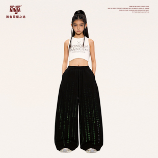 尼恩家女童绿色数字雨夏季 运动裤 儿童爵士舞休闲卫裤 演出服 薄款
