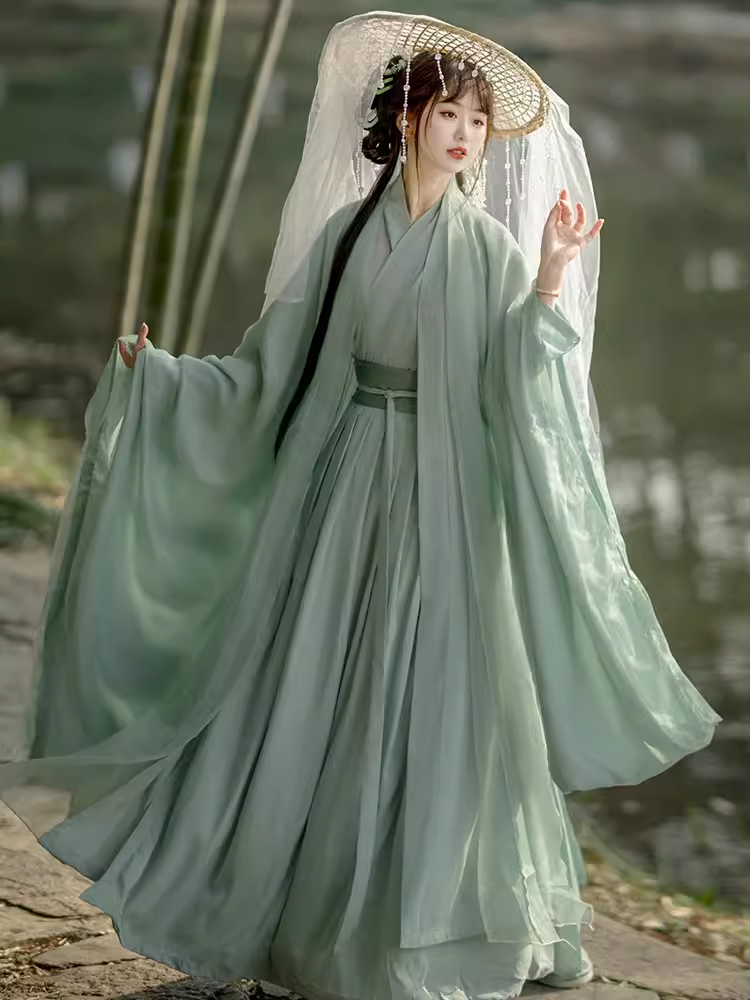 原创汉服女装绿色交领广袖流仙裙侠女魏晋风大袖衫超仙气古装夏款