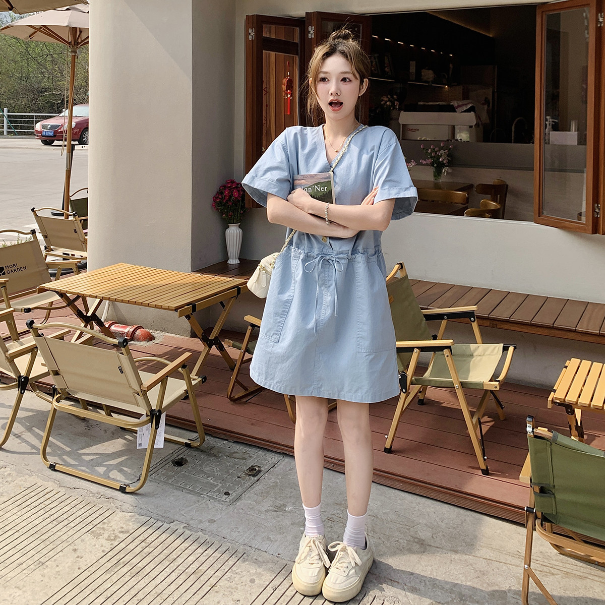 可盐可甜连衣裙女夏2025新款韩版宽松休闲气质高级感小个子连体裙,女装连衣裙,浙宝115