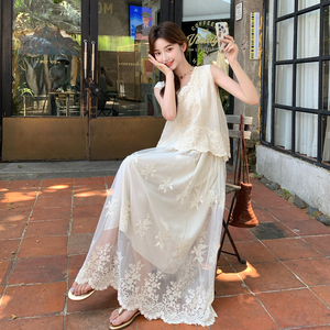 2026夏季新款 法式温柔显瘦蕾丝刺绣两件套套裙 6108-P160-K268图片