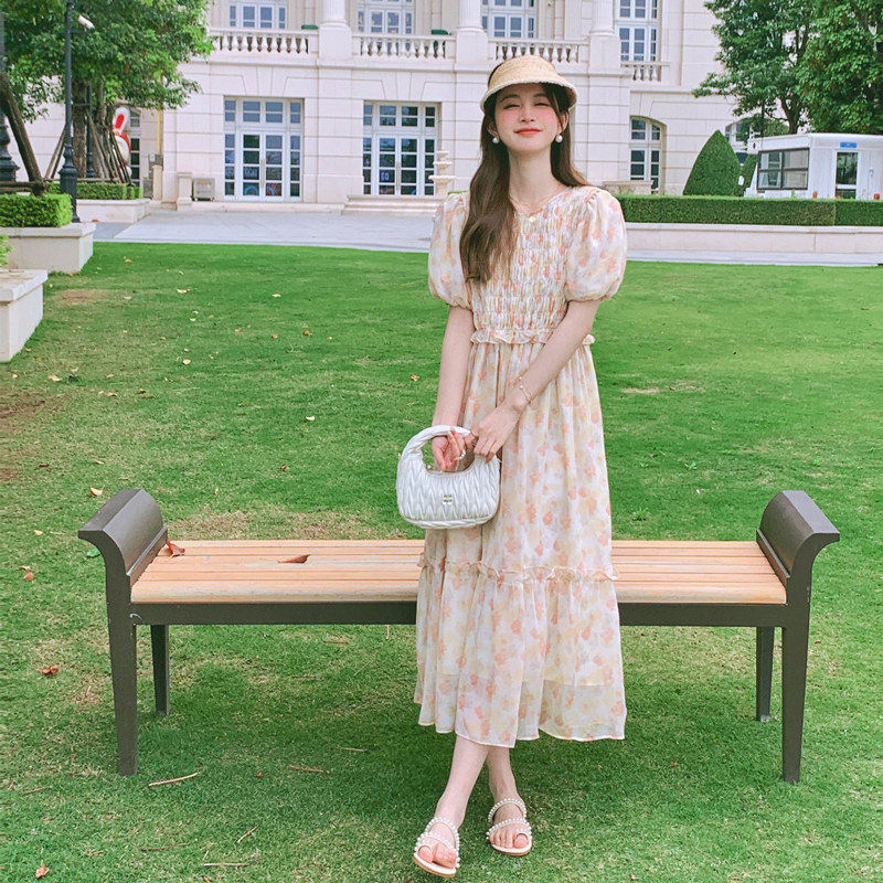 粉色甜美减龄碎花连衣裙女2025夏新款法式温柔风今年流行漂亮裙子,女装连衣裙,浙宝115