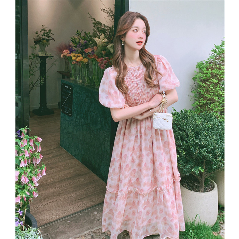 粉色甜美减龄碎花连衣裙女2025夏新款法式温柔风今年流行漂亮裙子,女装连衣裙,浙宝115