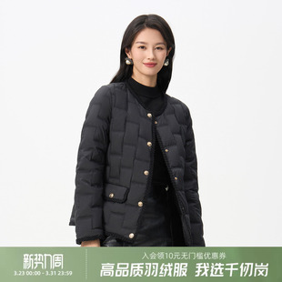 千仞岗简约风圆领短款羽绒服女黑色百搭轻薄保暖外套I