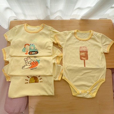 日单futa小木马cottoli短袖哈衣爬服夏款包屁衣三角连体爬服8090