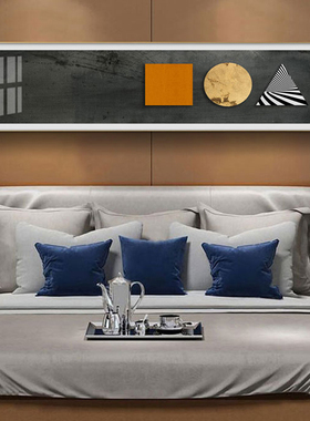 轻奢横幅客厅抽象卧室床头画几何橙色正方形三角形后现代宾馆酒店