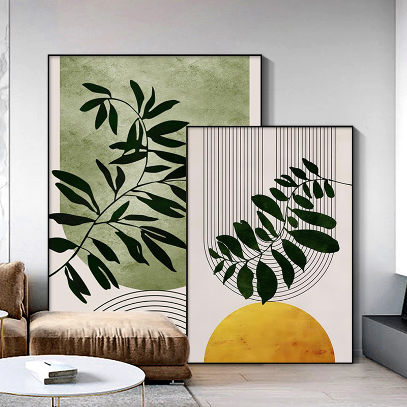 现代简约抽象植物装饰画北欧清新摆画卧室床头挂画小众太阳花壁画图片