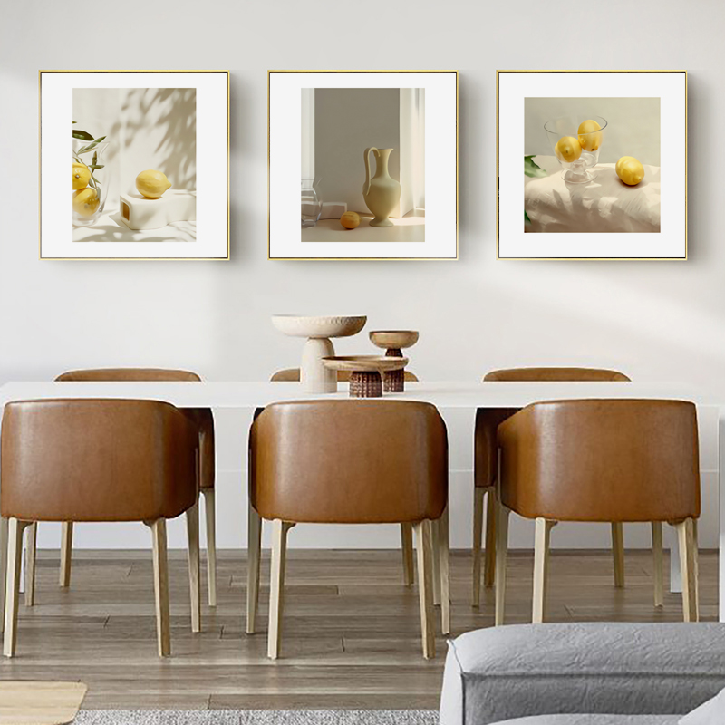 轻奢抽象画柠檬挂画北欧风景瓶子摄影餐厅厨房装饰画现代简约静物