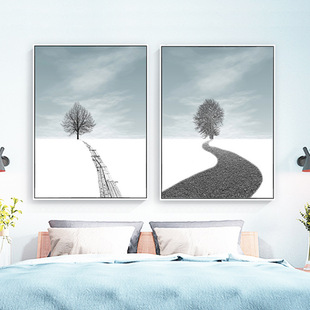 蓝色系装饰画现代简约客厅卧室玄关样板间挂画植物花卉壁画清新