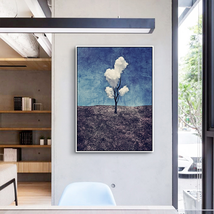 抽象云树风景装饰画现代客厅三朵白云紫色调挂画北欧餐厅玄关简约图片
