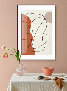 morandi莫兰迪色块客厅装饰画丹麦艺术抽象线条挂画简约橙色几何