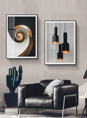 轻奢客厅装饰画建筑楼梯黑白黄覆古后现代入口画抽象简约画防水