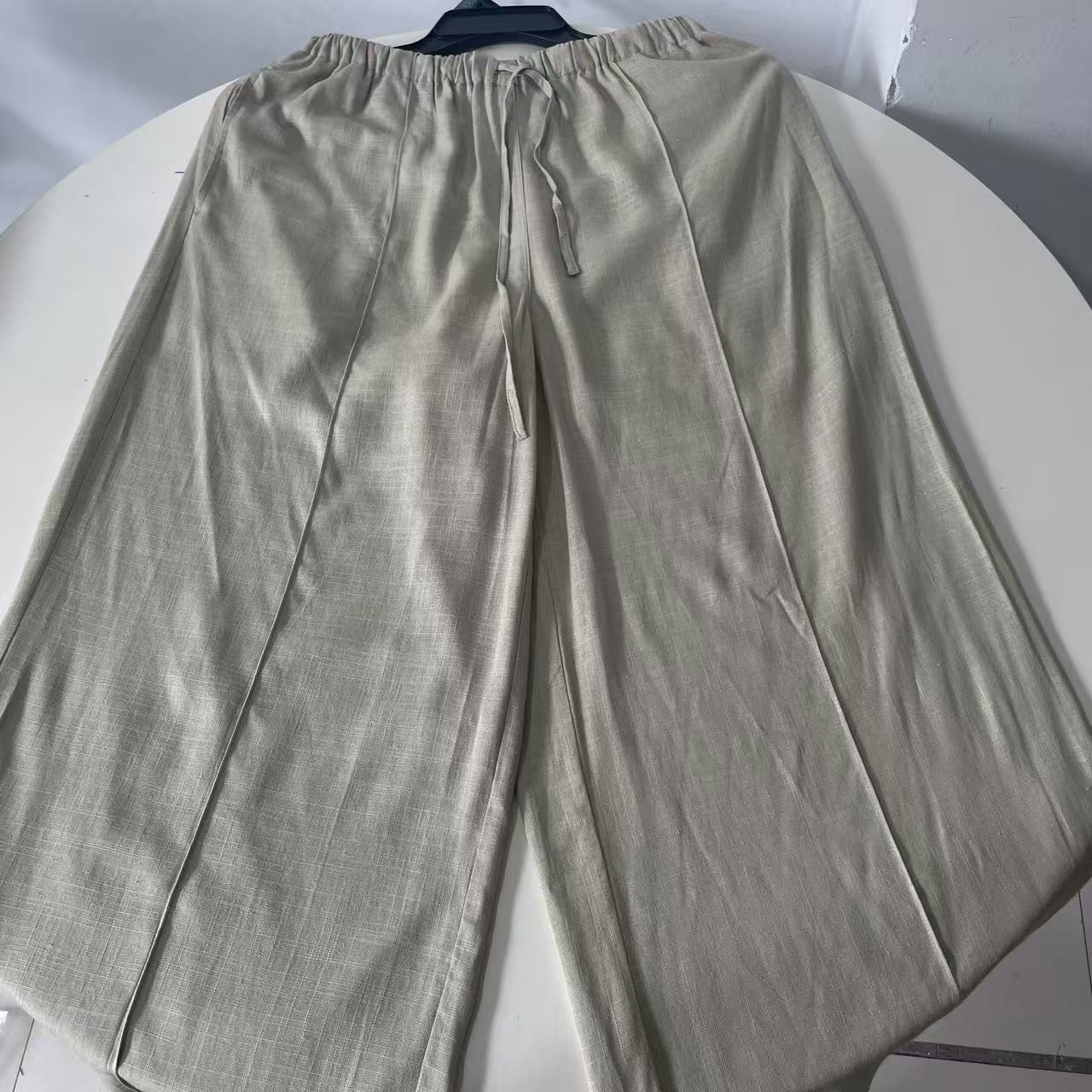 P77【日单】100%麻女士休闲裤款纯色宽松型松紧腰阔腿长裤0.38KG
