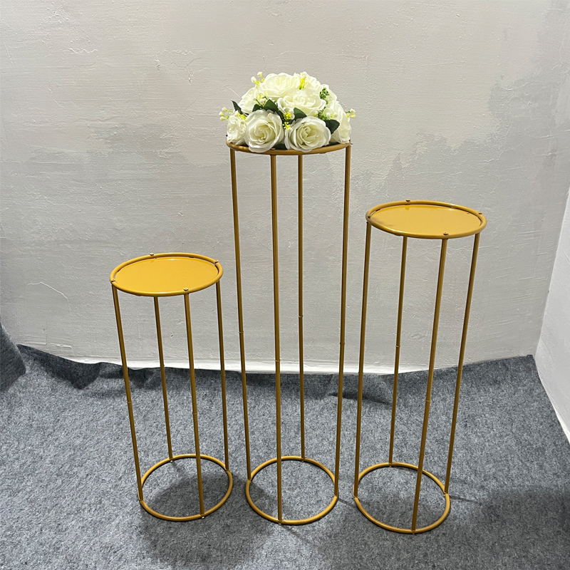 金色幾何路引婚慶道具架子鐵藝圓形花架花柱婚禮花藝布置迎賓擺件