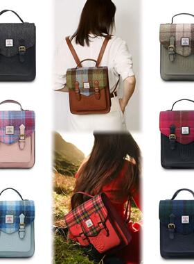 英国直邮苏格兰Islander正品Harris Tweed®羊毛格纹双肩背包