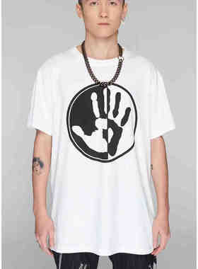 英国潮牌正品直邮Long Clothing情侣款圆标手掌宽松纯棉短袖T恤