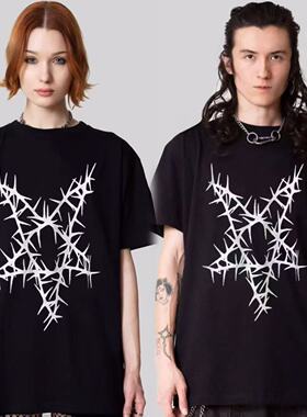 英国潮牌正品直邮Long Clothing男女同款情侣五角星短袖宽松T恤