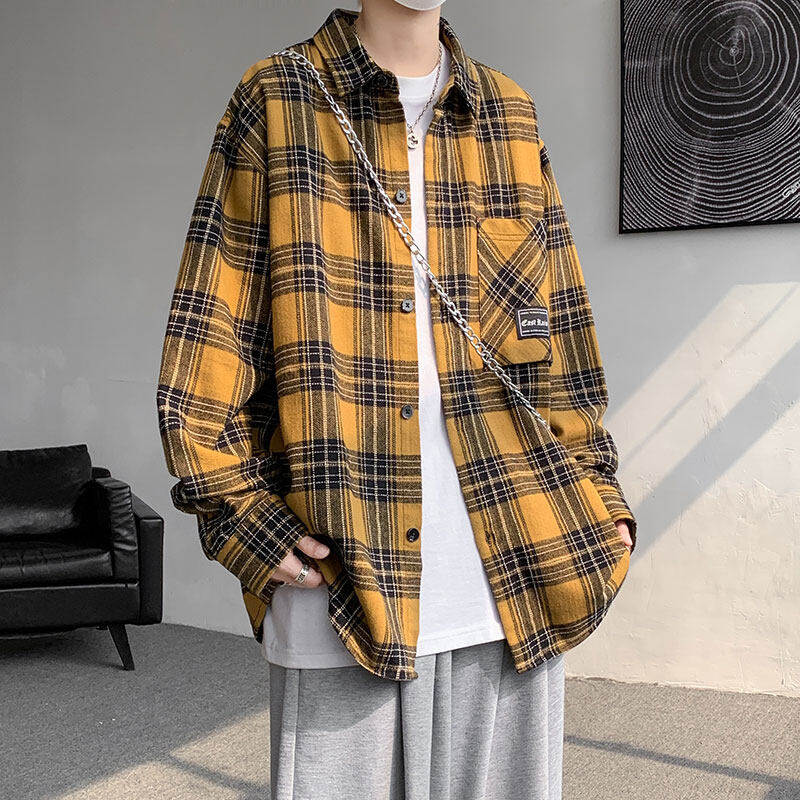 春秋格子衬衫男长袖复古港风chic上衣男士韩版宽松百搭休闲衬衣潮,男装,衬衫,淘宝优惠券,粉丝福利购,淘宝优惠卷