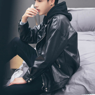 bf短款 春季 ins帅气夹克衫 韩版 港风学生外套潮流 机车痞帅皮衣男士