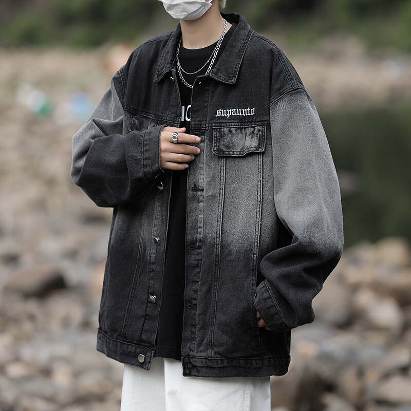 黑色渐变牛仔外套复古水洗工装
