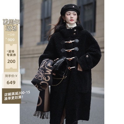 taobao agent Meizi is familiar【Winter lamb】100 wool horn buckle lamb hairy coat long hairy coat