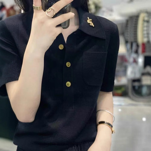 弹力套头打底洋气显瘦小 POLO领精纺羊毛衫 女早春新款 五分袖 修身