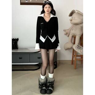 大码女装学院风撞色蕾丝假两件上衣春秋胖mm显瘦百搭别致长袖衬衫